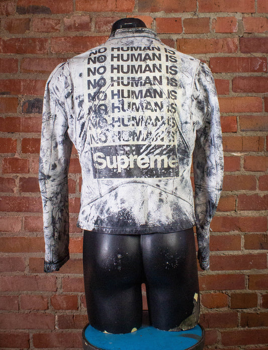 No Human is Supreme Leather Cafe Racer Jacket by Dead End Career Club White Small