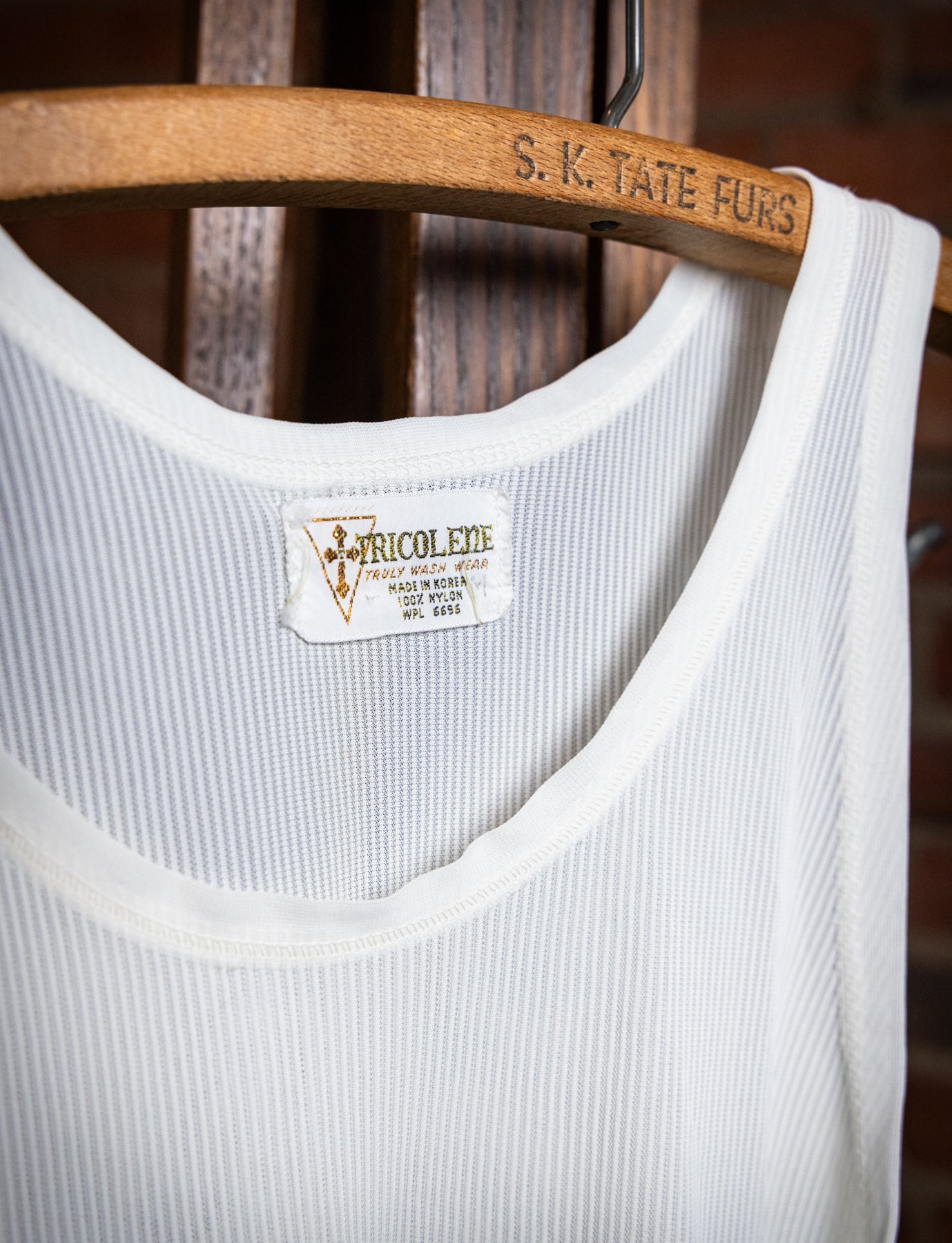 Vintage 60s Tricolene Nylon White Tank Top Undershirt XS