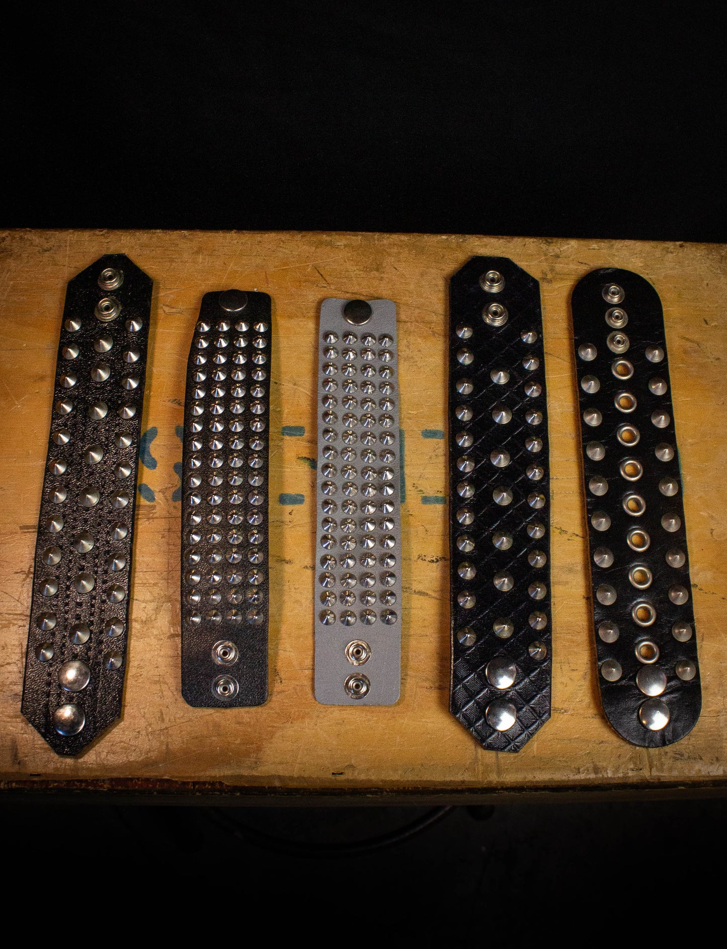 Vintage 80s Punk Rock Heavy Metal Leather Studded Wristband Cuffs