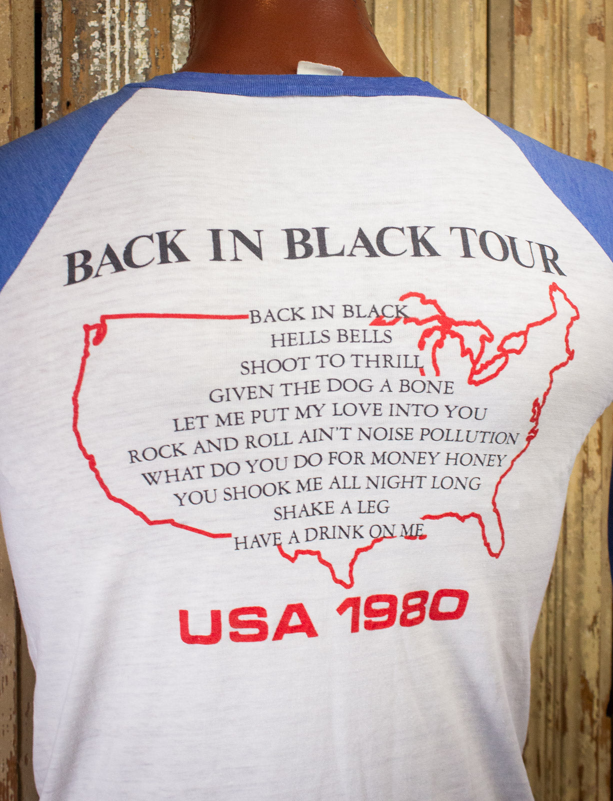 Vintage AC/DC Back In Black Raglan Concert T Shirt 1980 Medium