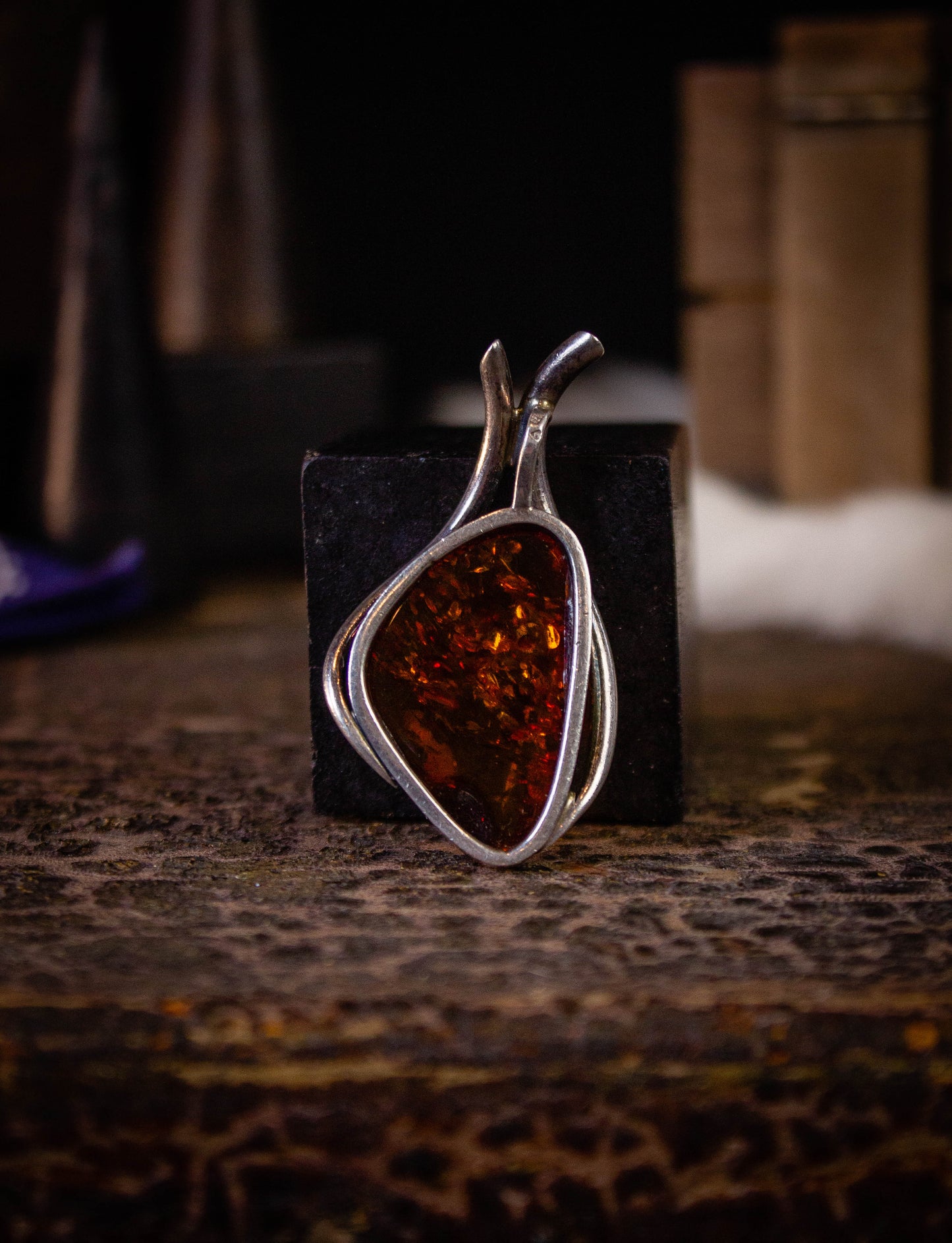 Vintage Honey Amber Sterling Silver Pendant