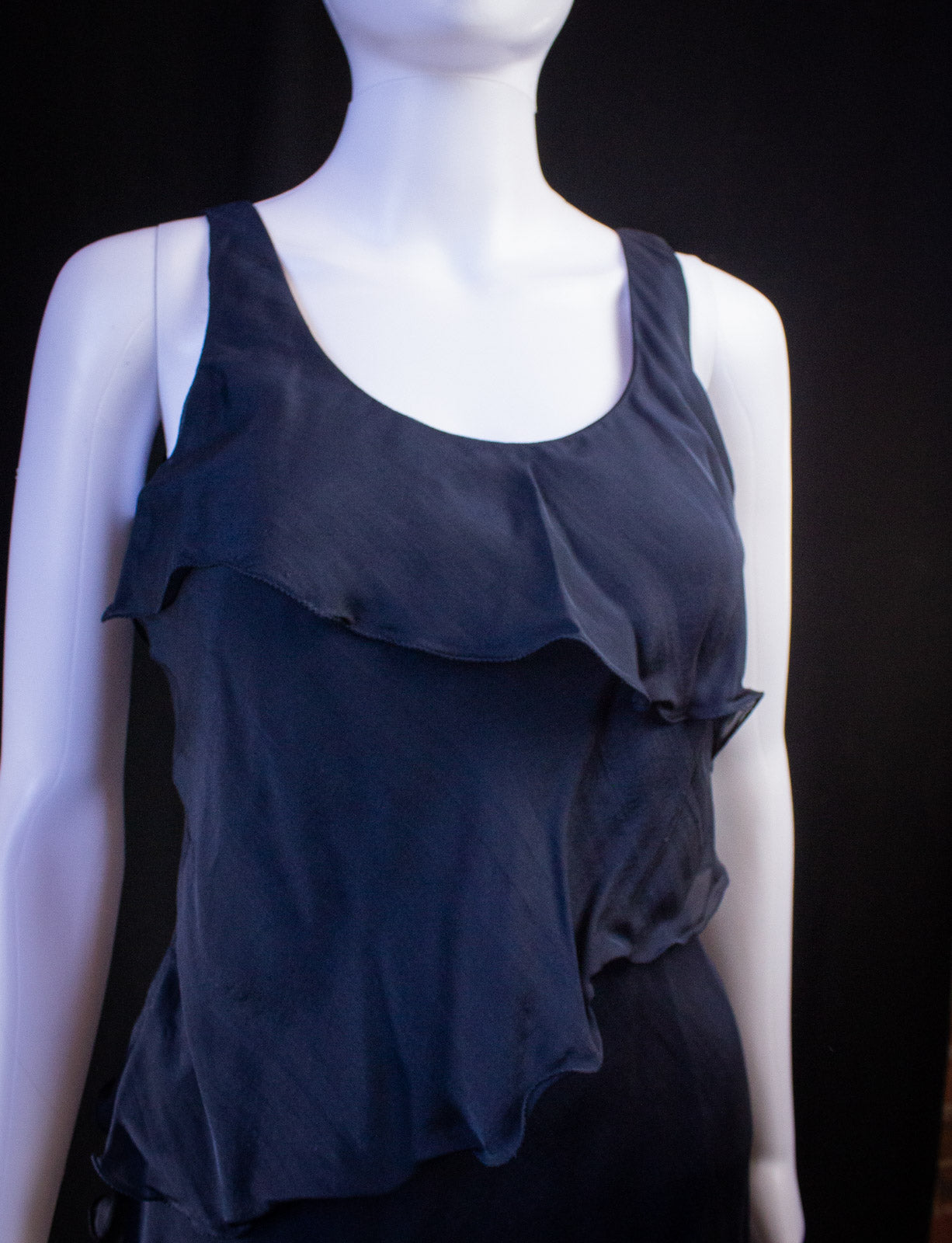 Vintage Armani Black Sleeveless Ruffle Dress XS