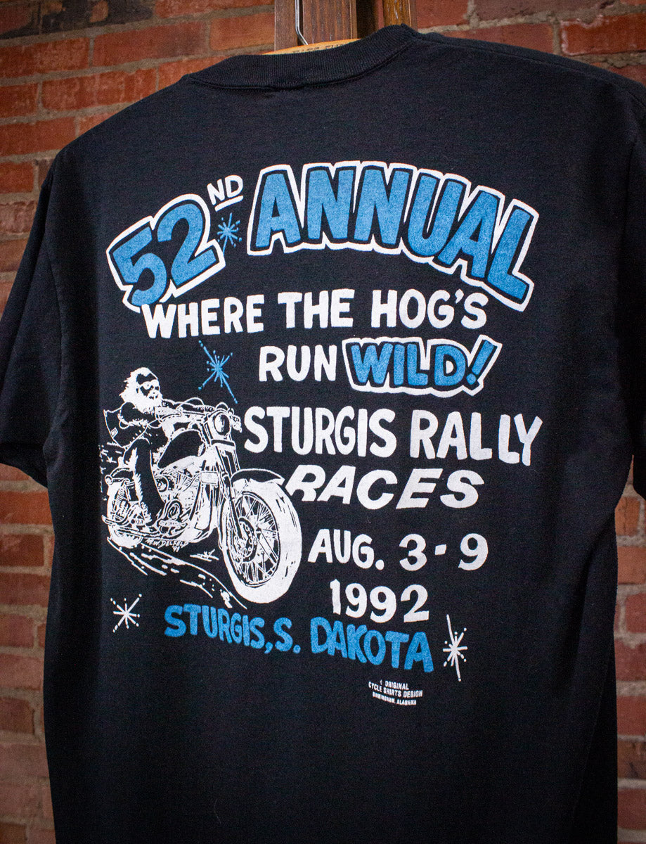 Vintage Black Hills Sturgis Motorcycle Rally Graphic T Shirt 1992 Black Medium