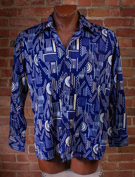 Vintage Kmart Blue Patterned Disco Shirt 70s