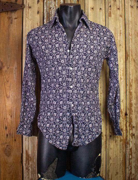 Vintage Blue and White Floral Button Up Shirt Small