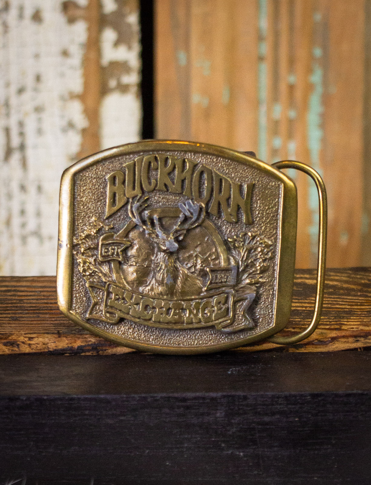 Vintage Buckhorn Exchange Brass Belt Buckle