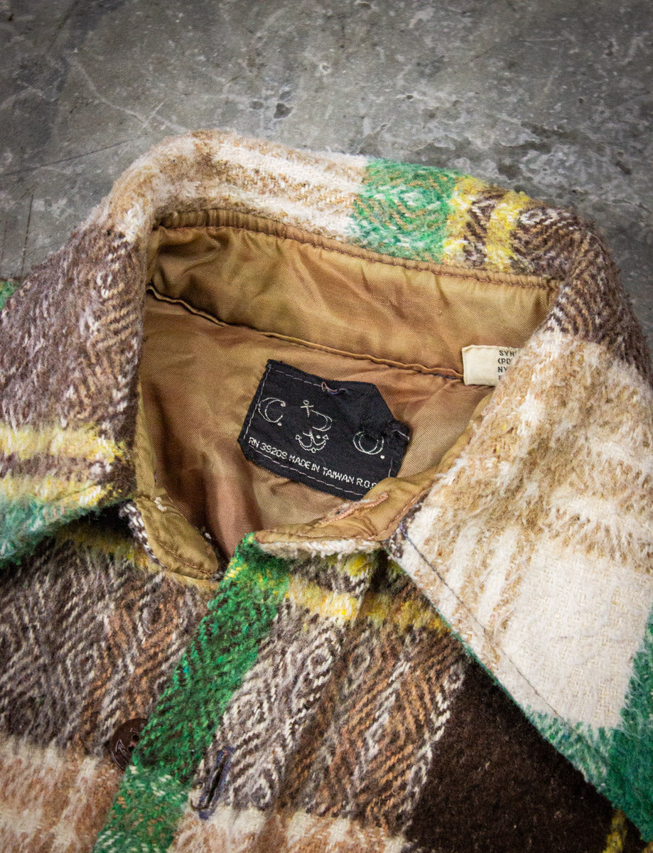 Vintage CPO Naval Green and Brown Plaid Wool Flannel 70s Large