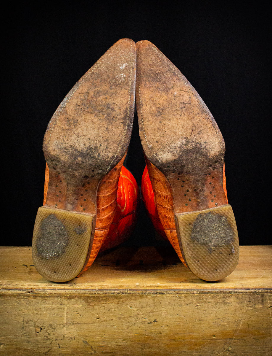 Vintage Cayman Orange Gator Cowboy Boots Size 9