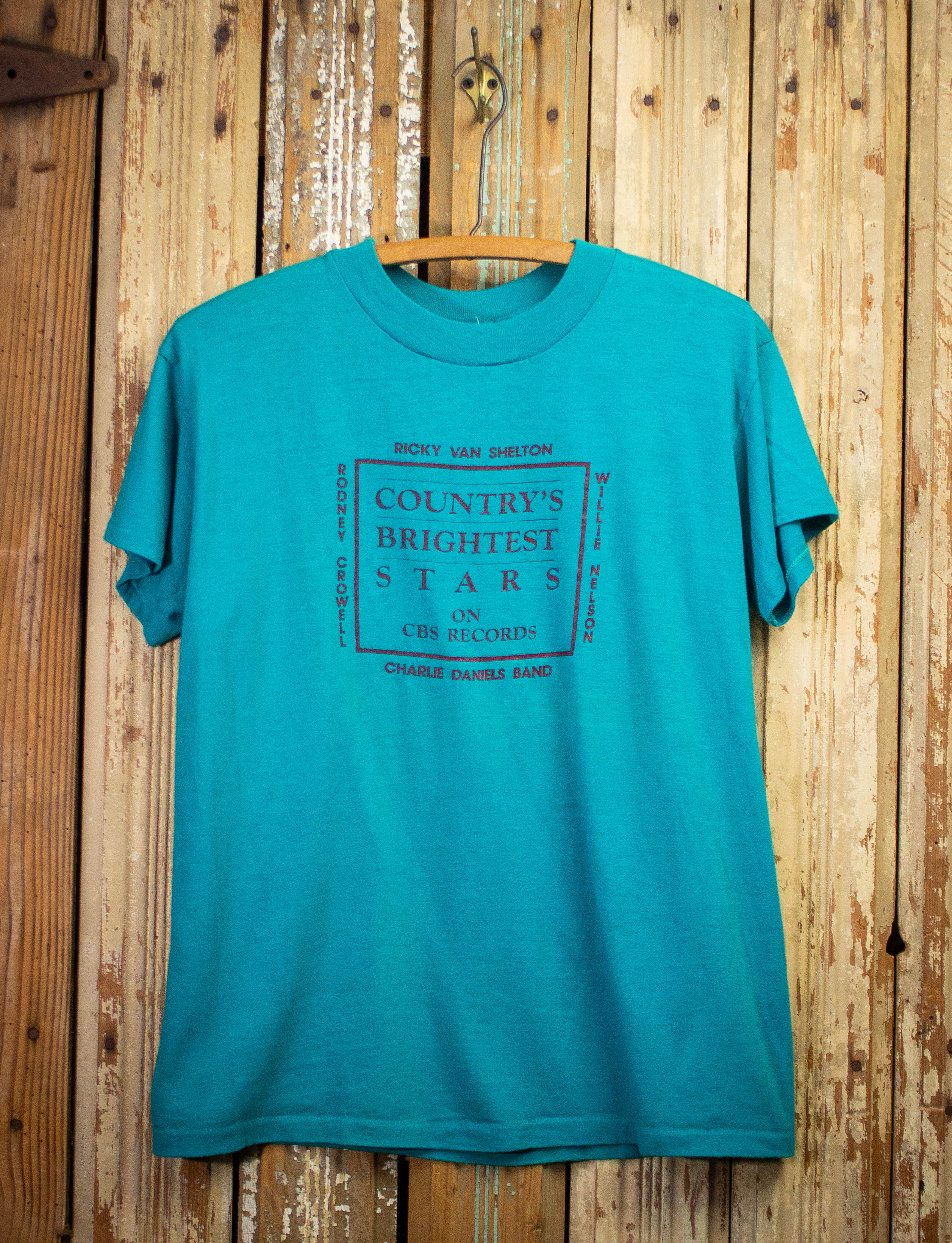 Vintage Country's Brightest Stars Concert T Shirt 80s Teal Medium