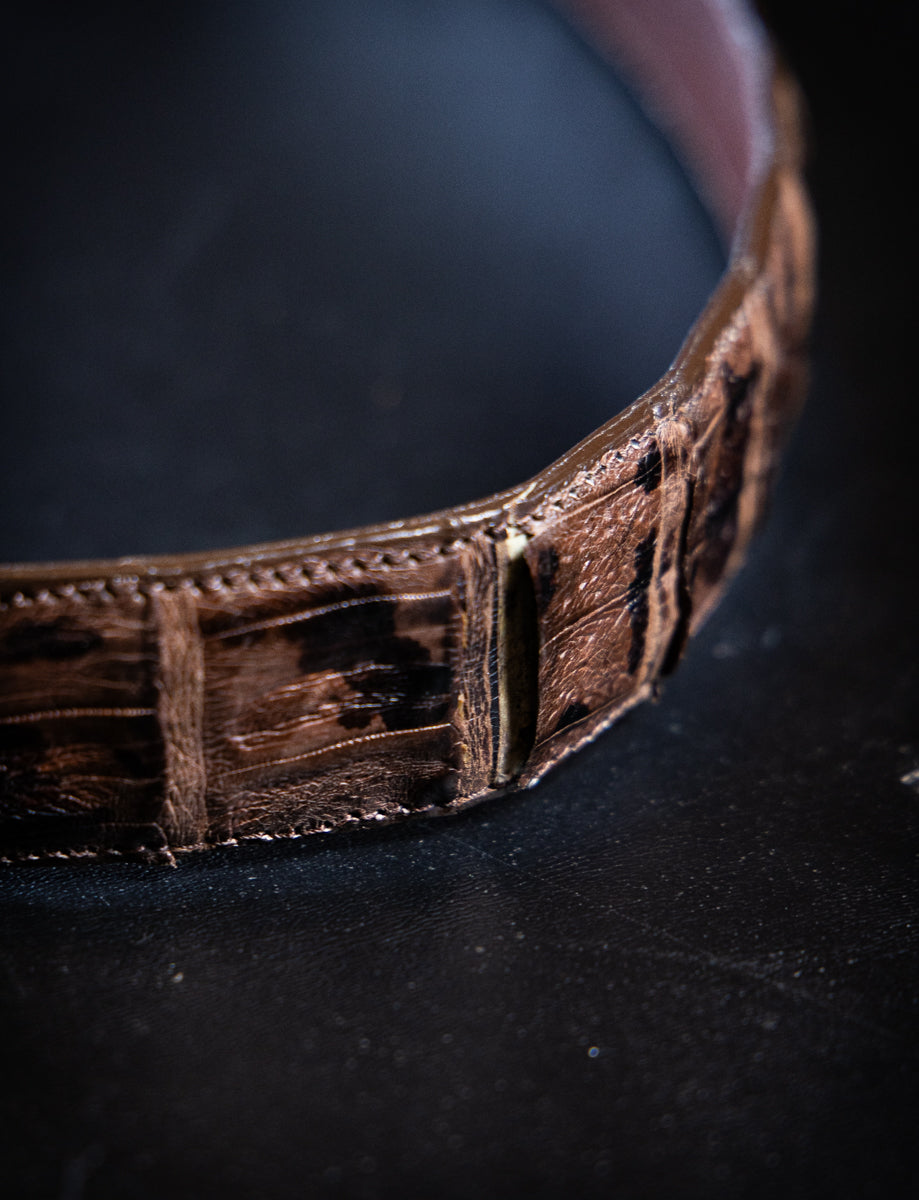 Vintage Crocodile Leather & Sterling Silver Western Belt Size 40