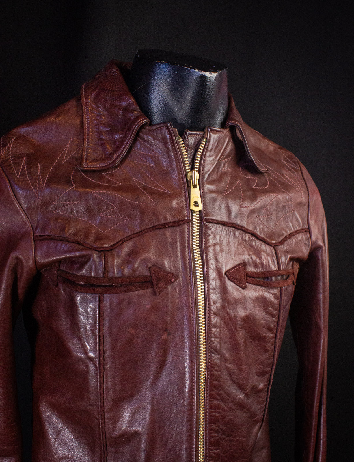 Vintage East West Musical Instruments Burgundy Stitched Employee Jacket 70s Small