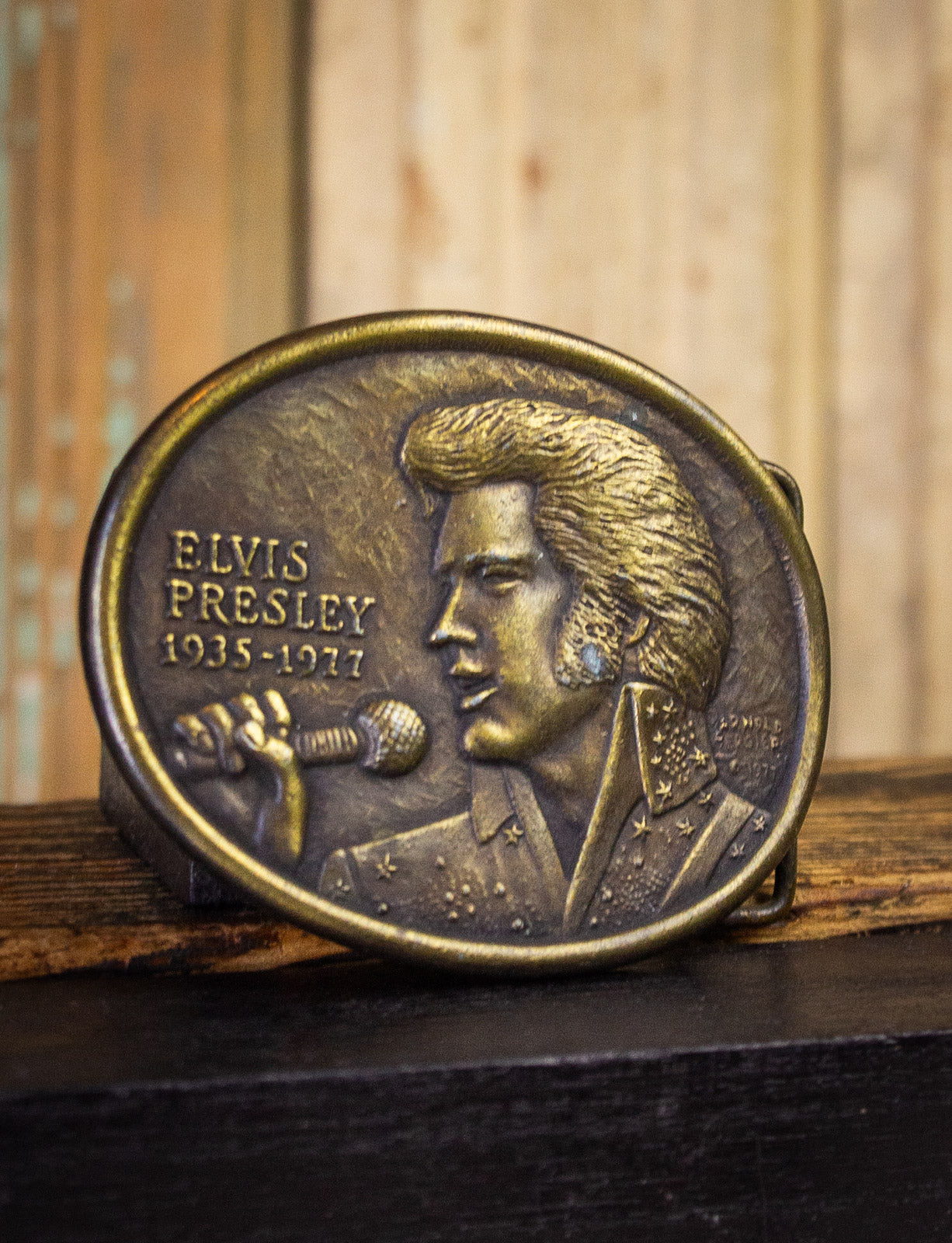 Vintage Elvis Presley Commemorative Brass Belt Buckle 1977
