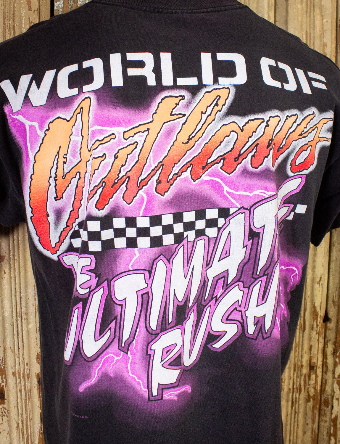 Vintage Fear This World of Outlaws Racing Graphic T Shirt 1995 Black XL