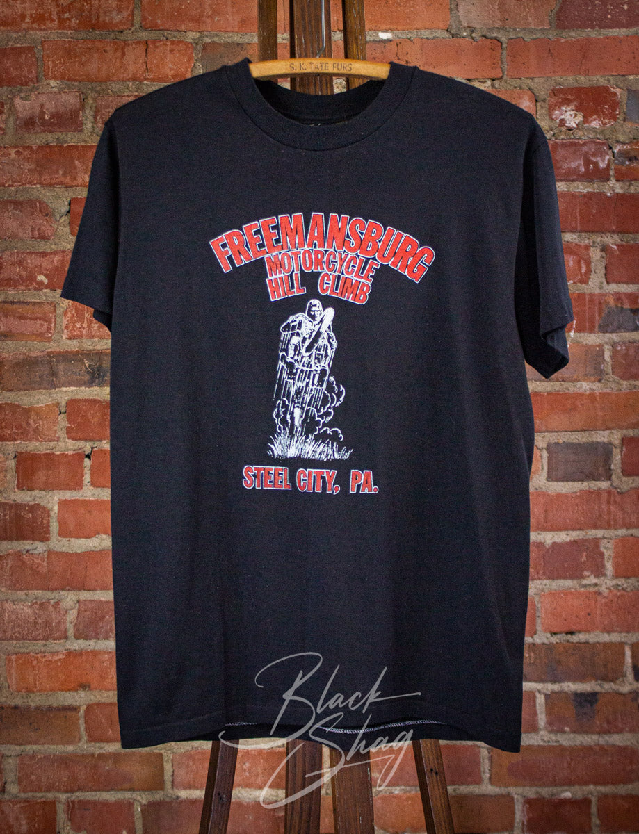 game shirt ベルギー製　万国旗タグ　vintage 黒 Vintage Freemansburg Motorcycle Hill Climb Graphic T Shirt Black