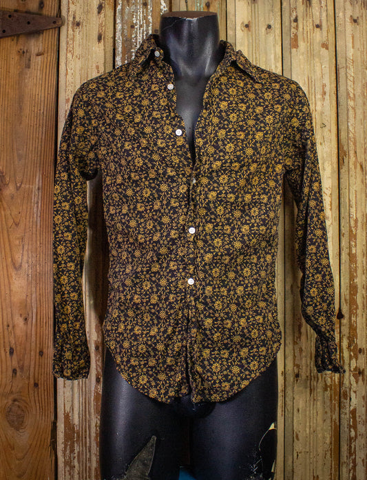 Vintage Black and Gold Floral Button Up Shirt Small