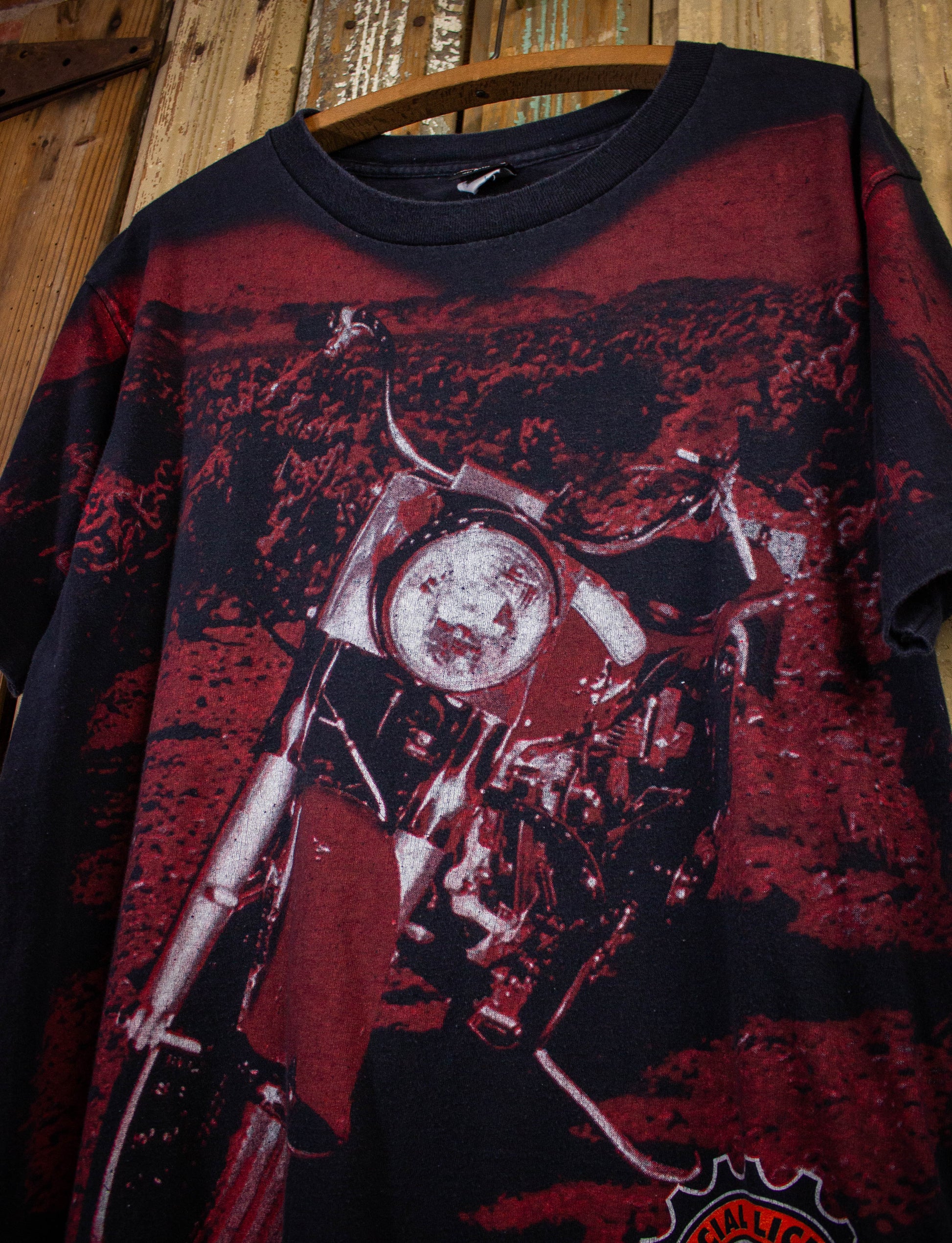 Vintage Harley Davidson AOP Bike Image Graphic T Shirt 1996 Black Large