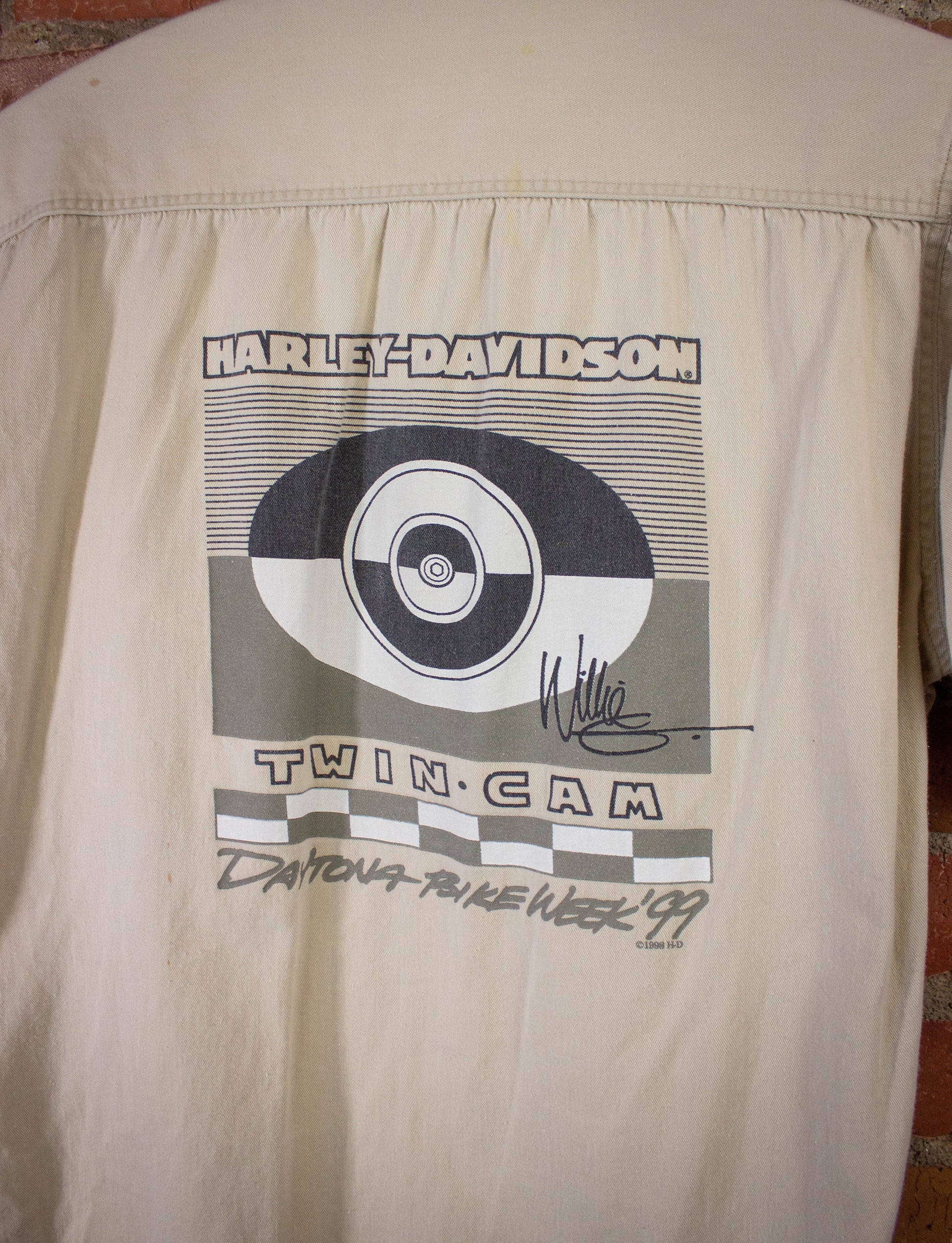 Vintage Harley Davidson Daytona Bike Week Button Up Shirt 1999 Cream Medium
