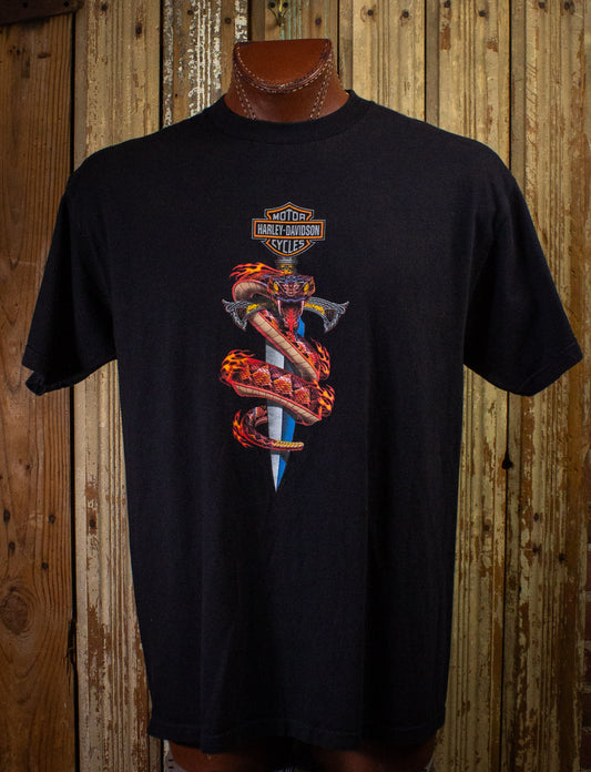 Vintage Harley Davidson Snake and Dagger Graphic T Shirt 2002 Black XL