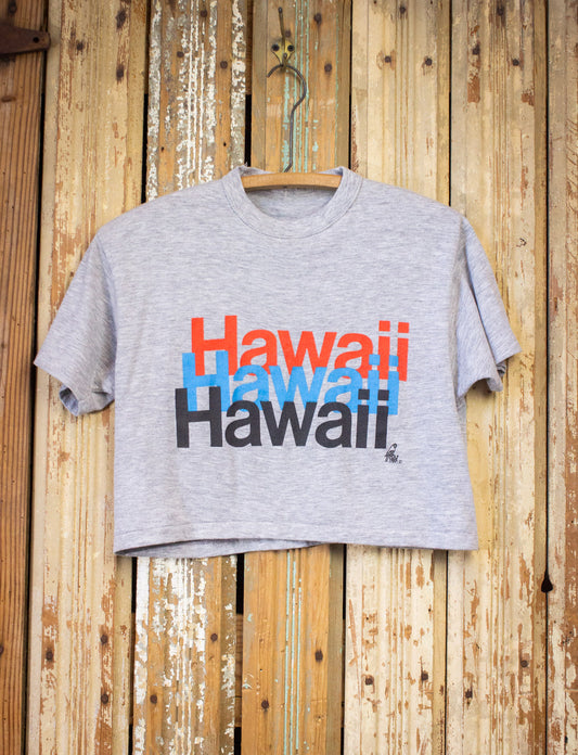 Vintage Hawaii Graphic T Shirt Crop Small 80s Gray