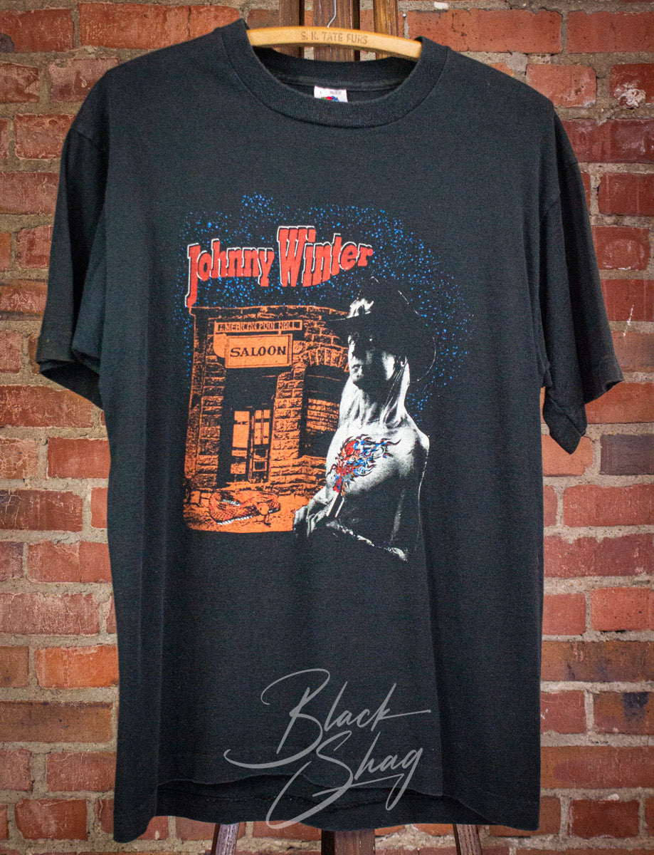 Vintage Johnny Winter Concert T Shirt 90s Black Large – Black Shag