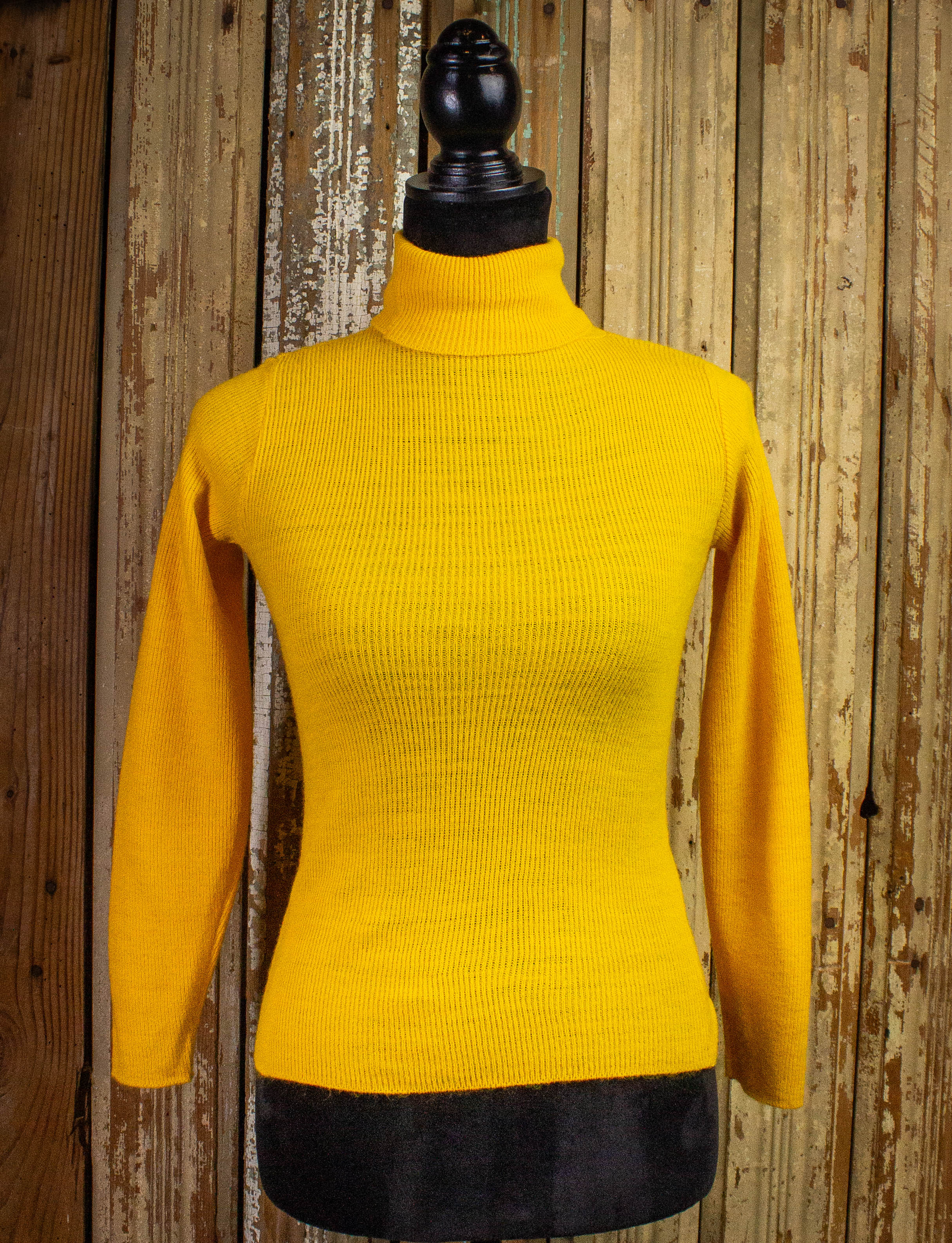 It's Groovy Mustard Yellow Multi Knit Turtleneck Sweater Dress