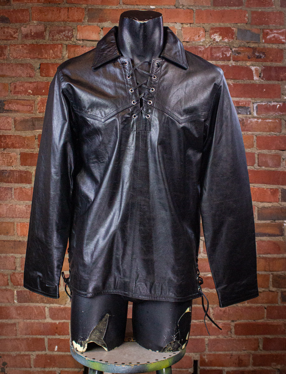 Vintage Kookie Black Leather Shirt 80s Small, image size:919x1200