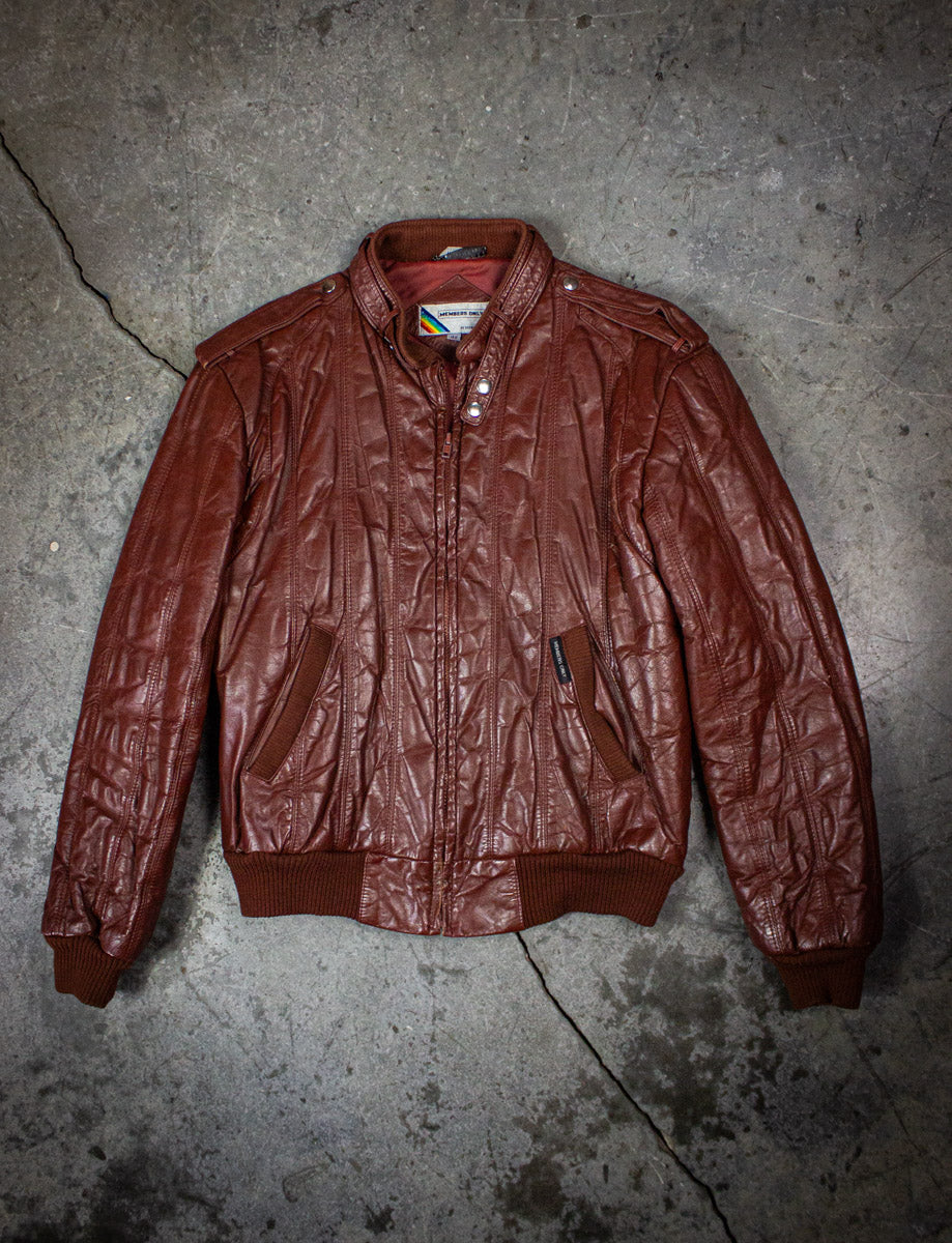 Members Onlyレザージャケット ブラウン Vintage Members Only Brown Leather Bomber Jacket 80s Large – Black