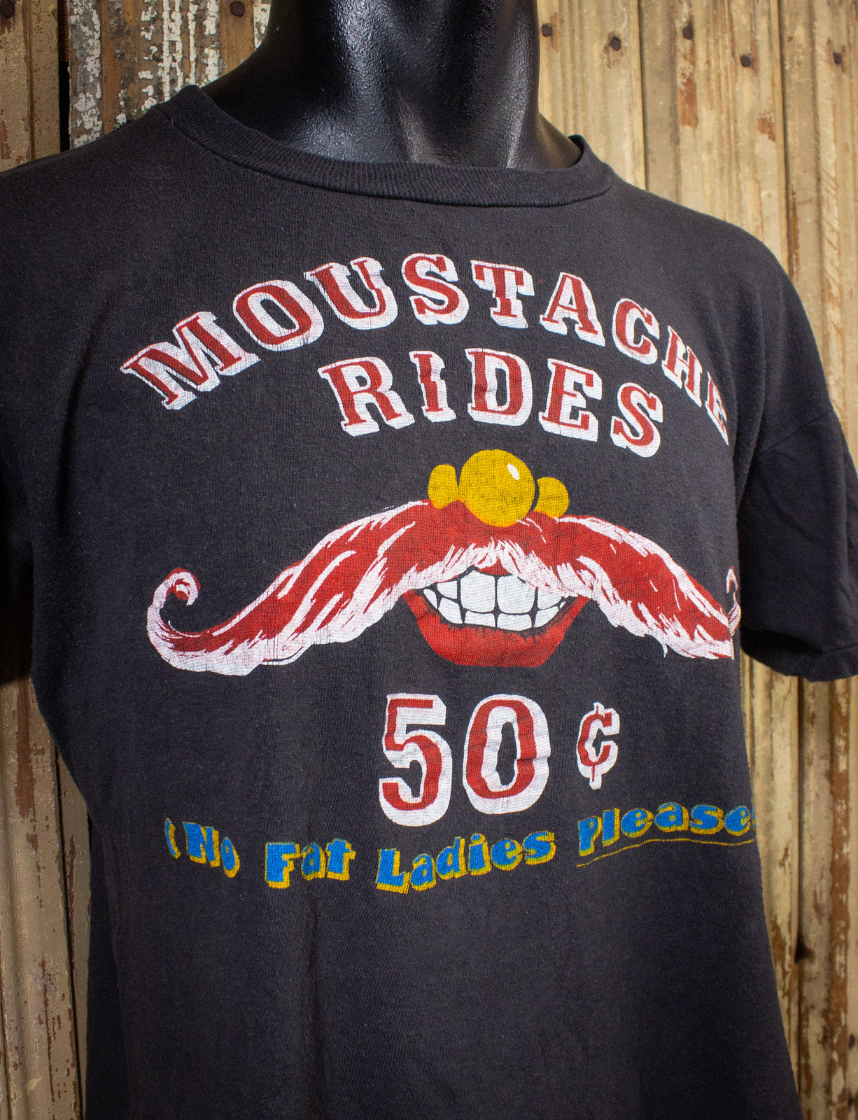Vintage Moustache Rides Graphic T Shirt 70s Black Medium