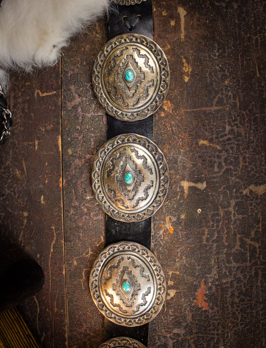 Vintage Navajo Turquoise Sterling Silver Concho Belt 70s Large