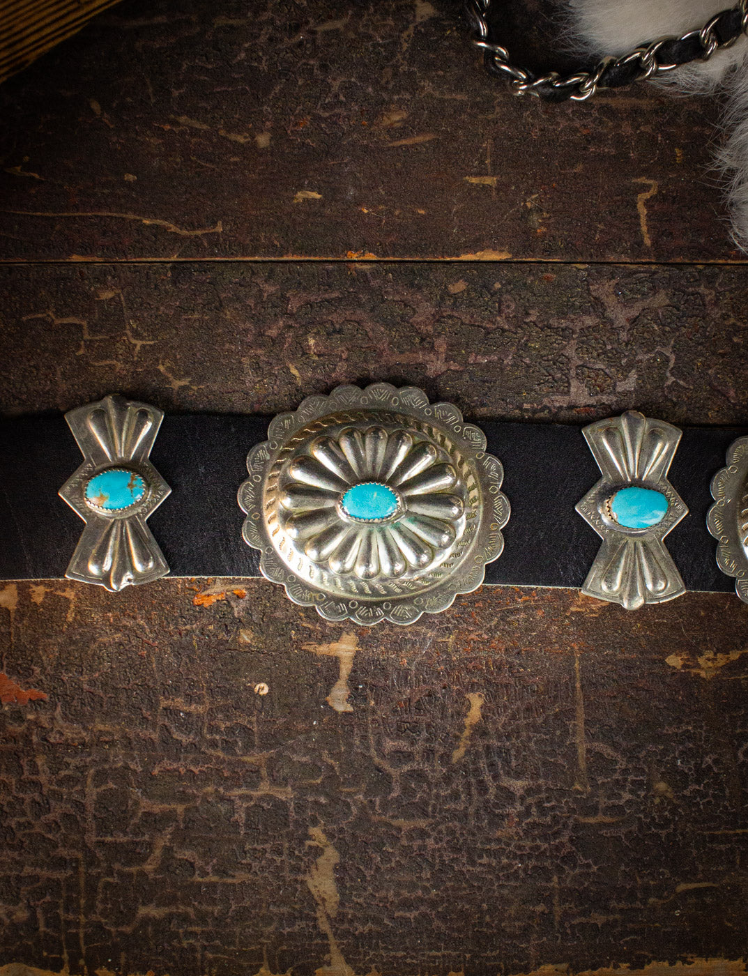 Vintage Navajo Turquoise Sterling Silver Concho Belt 70s Medium