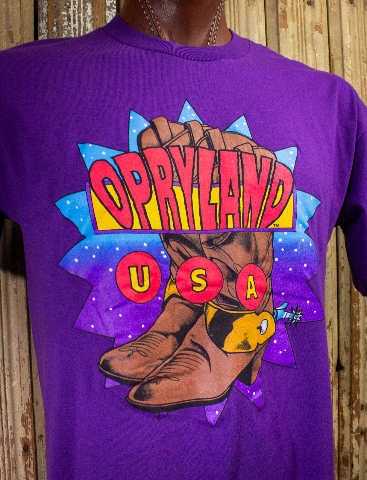 Vintage Opryland USA Cowboy Boots Graphic T Shirt 90s Purple Large