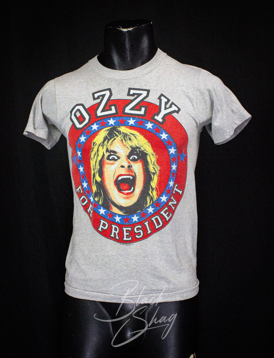 Vintage Ozzy For President Concert T Shirt 1986 Gray XS – Black