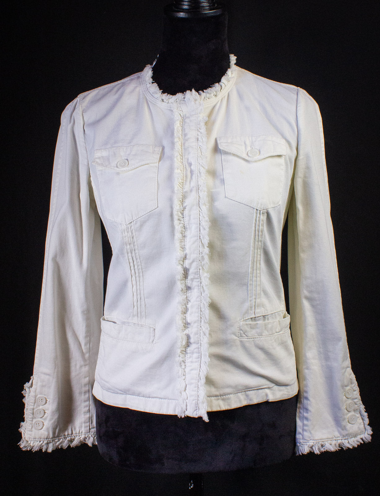 Prada Frayed Hem Jacket White Small – Black Shag Vintage