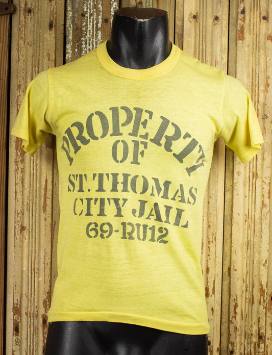 Vintage Property of St. Thomas City Jail Graphic T Shirt 70s Yellow Small