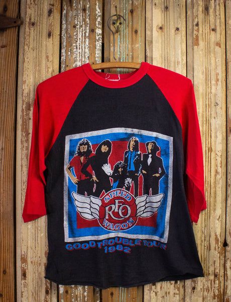 Vintage REO Speedwagon Good Trouble Tour Raglan Concert T Shirt 1982  Red/Black Small