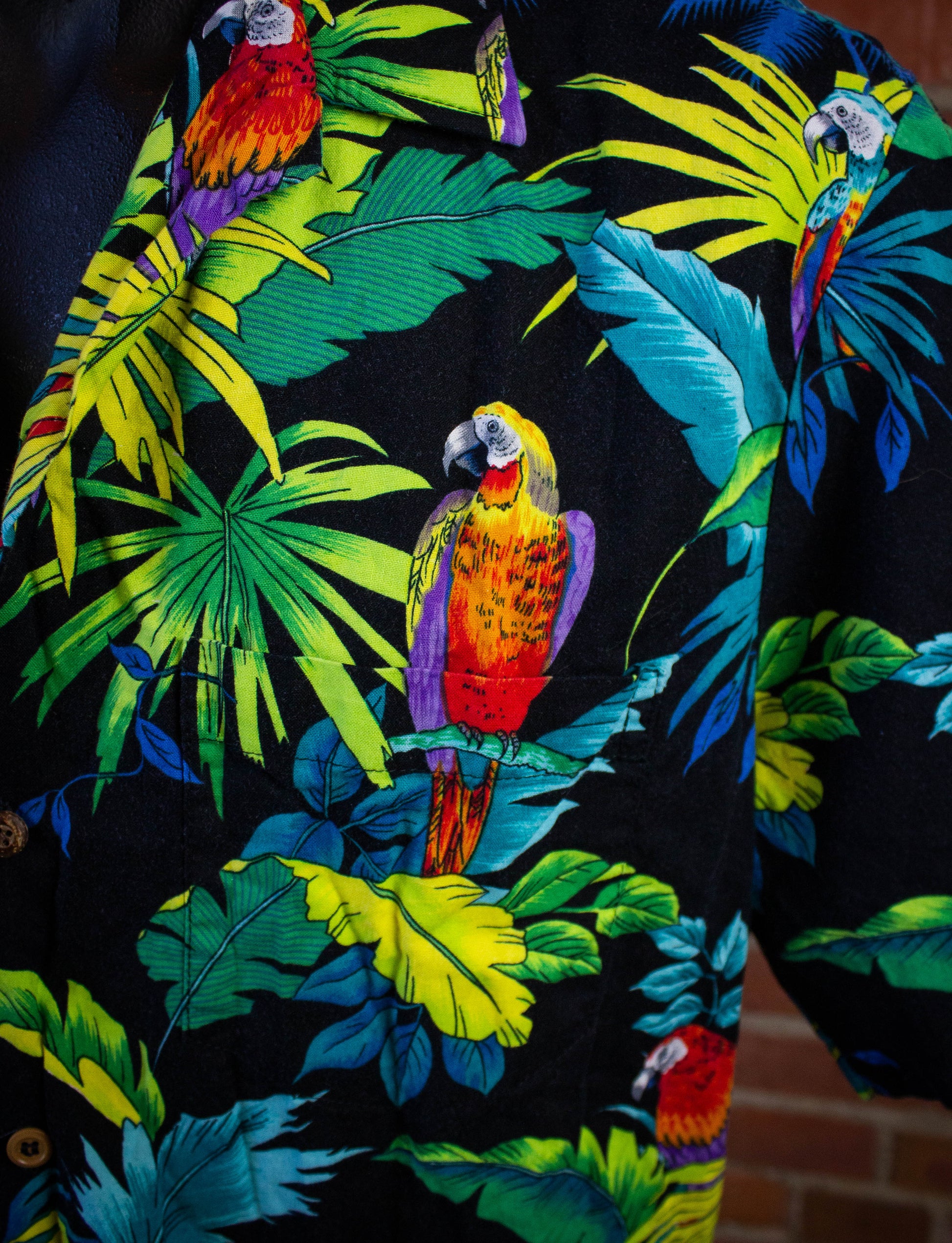 Vintage RJC Floral Parrot Hawaiian Button Up Shirt XL
