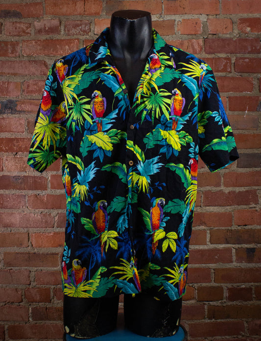 Vintage RJC Floral Parrot Hawaiian Button Up Shirt XL