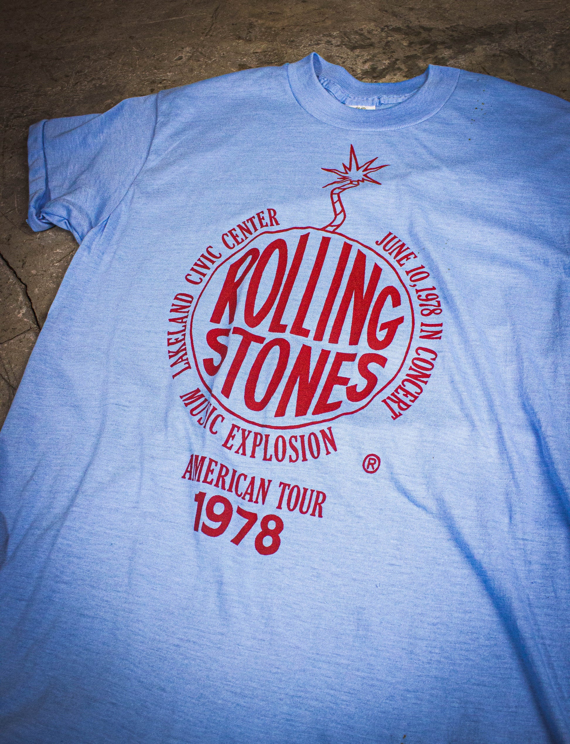 Vintage Rolling Stones Music Explosion Concert T Shirt 1978 Blue Small/Medium