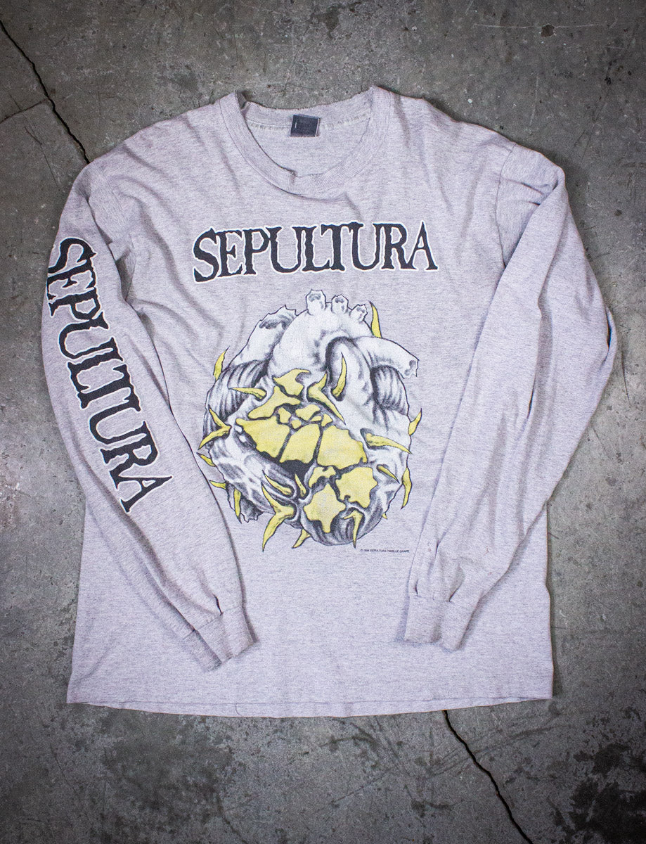 Vintage Sepultura Chaos A.D. Long Sleeve Concert T Shirt 1994 Gray