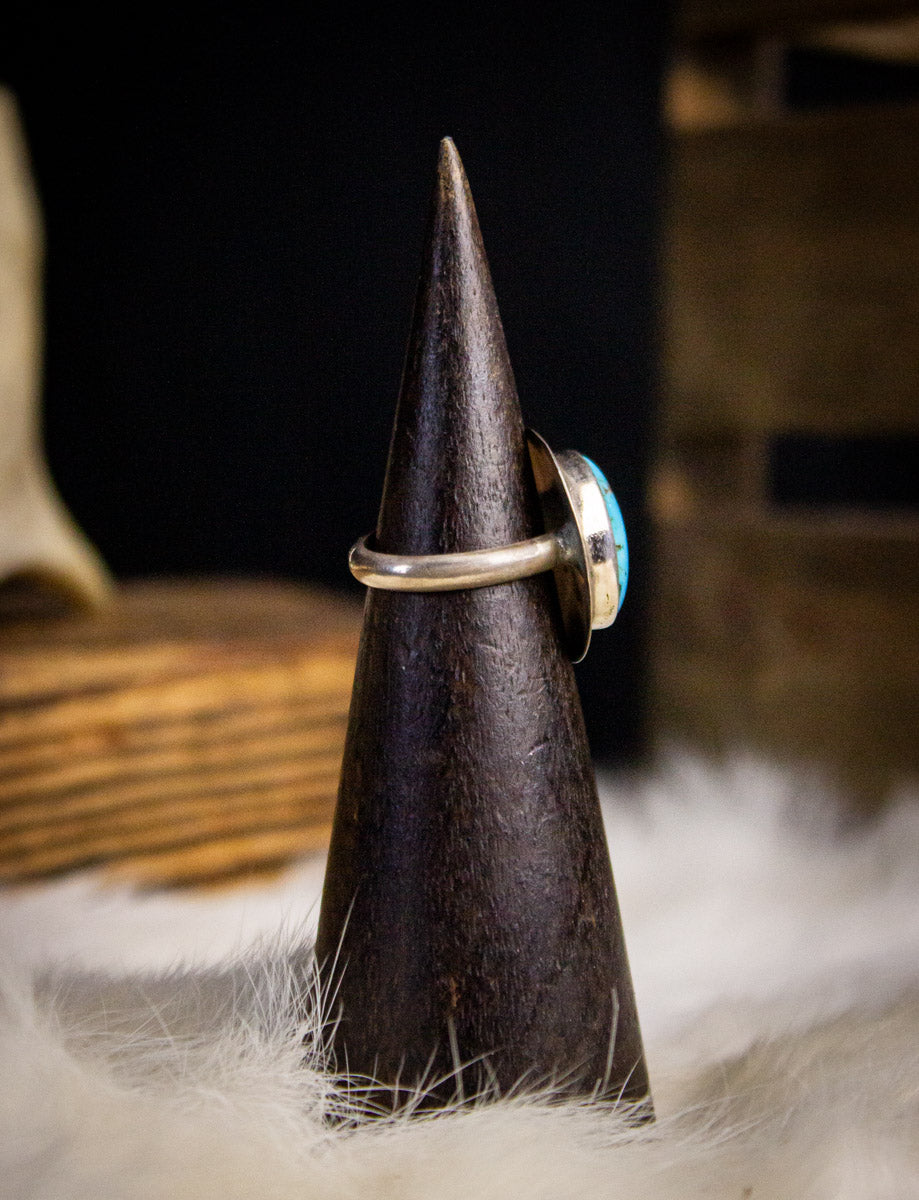 Vintage Sterling Silver Round Turquoise Ring Size 6.5