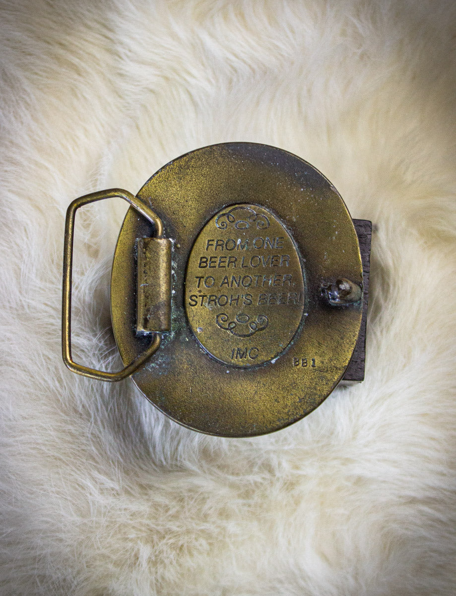 Vintage Stroh's Beer Brass Belt Buckle