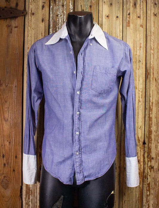 Vintage The Mod by Campus Button Up Shirt 60s Blue/White Medium