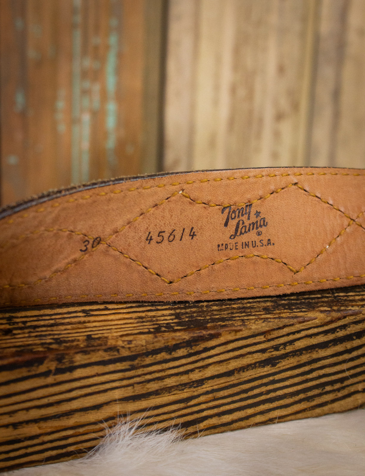 Vintage Tony Lama Leather Belt With Turquoise Buckle Size 30