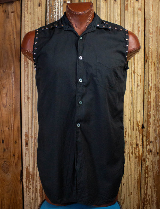 Vintage Trash and Vaudeville Sleeveless Button Up Shirt Black Large