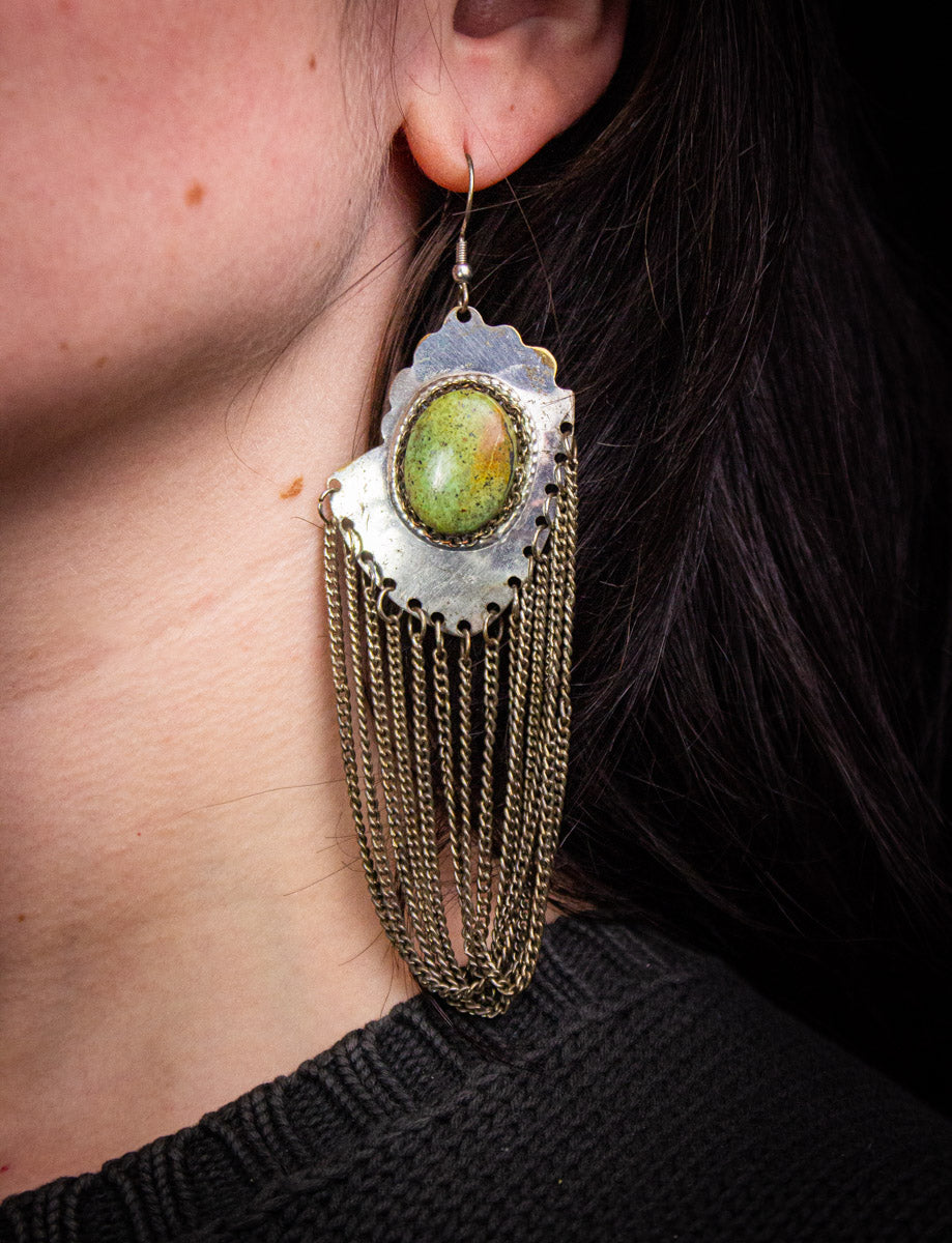 Vintage Sterling Silver Turquoise Chain Earrings