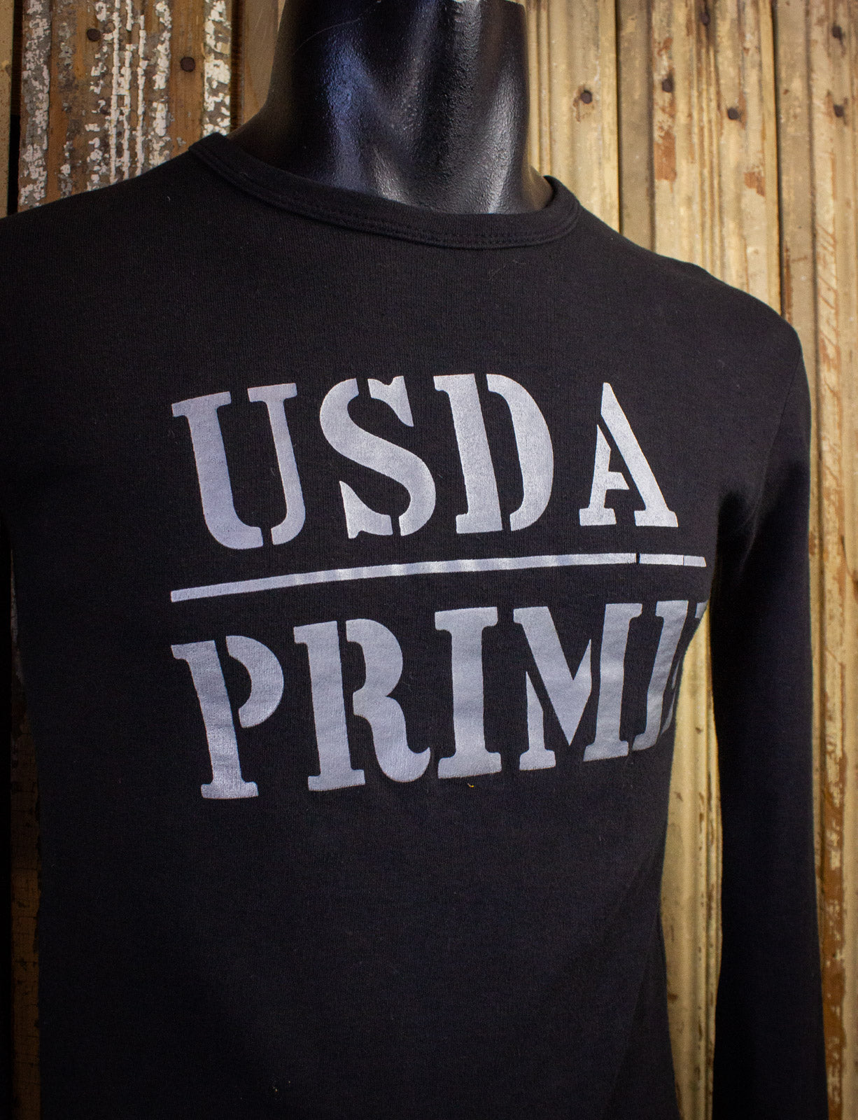 Vintage USDA Prime Long Sleeve Graphic T Shirt 70s Black Small