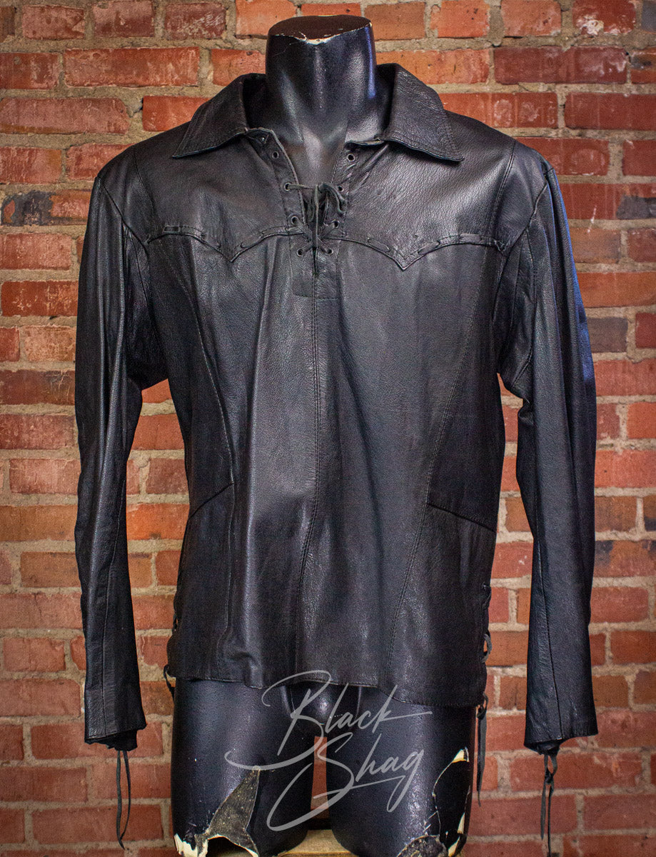 vintage 80s タートル　ブラック Vintage Unik Black Leather Pullover 80s Large – Black Shag Vintage