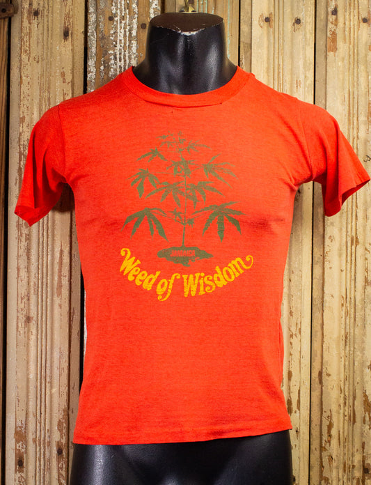 Vintage Weed of Wisdom Graphic T Shirt 70s Orange XS