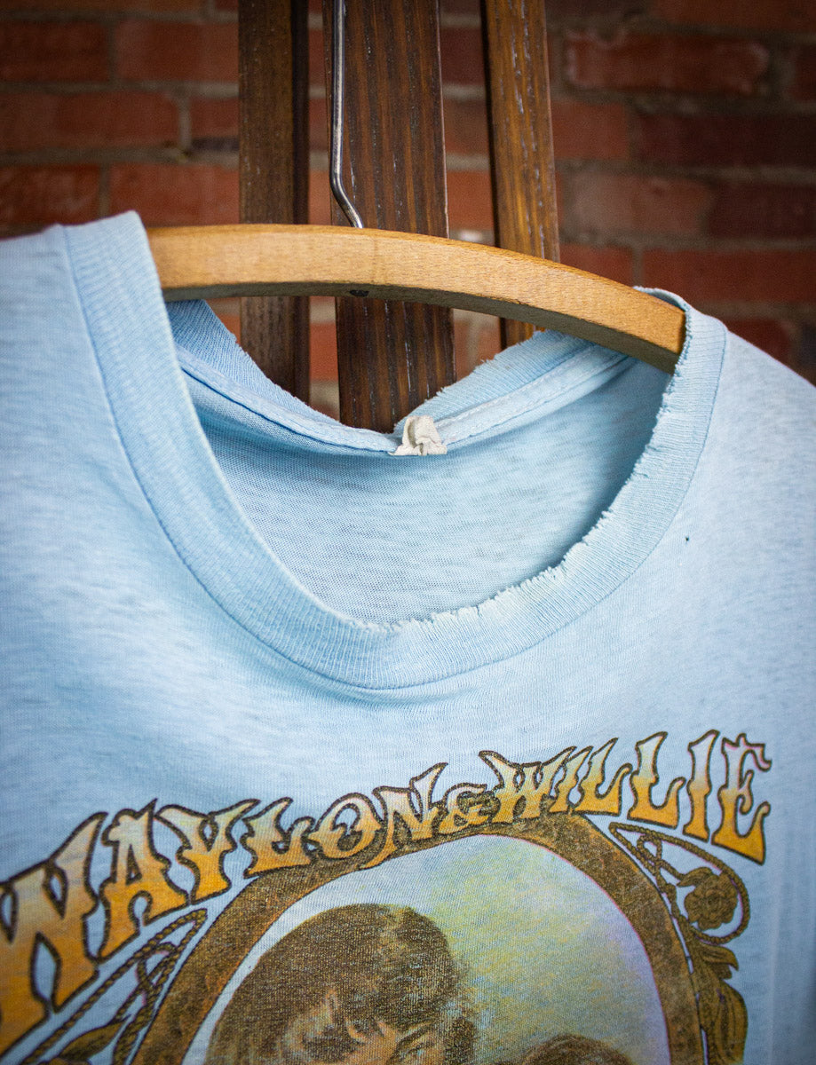 Vintage Waylon and Willie Concert T Shirt 70s Light Blue Large