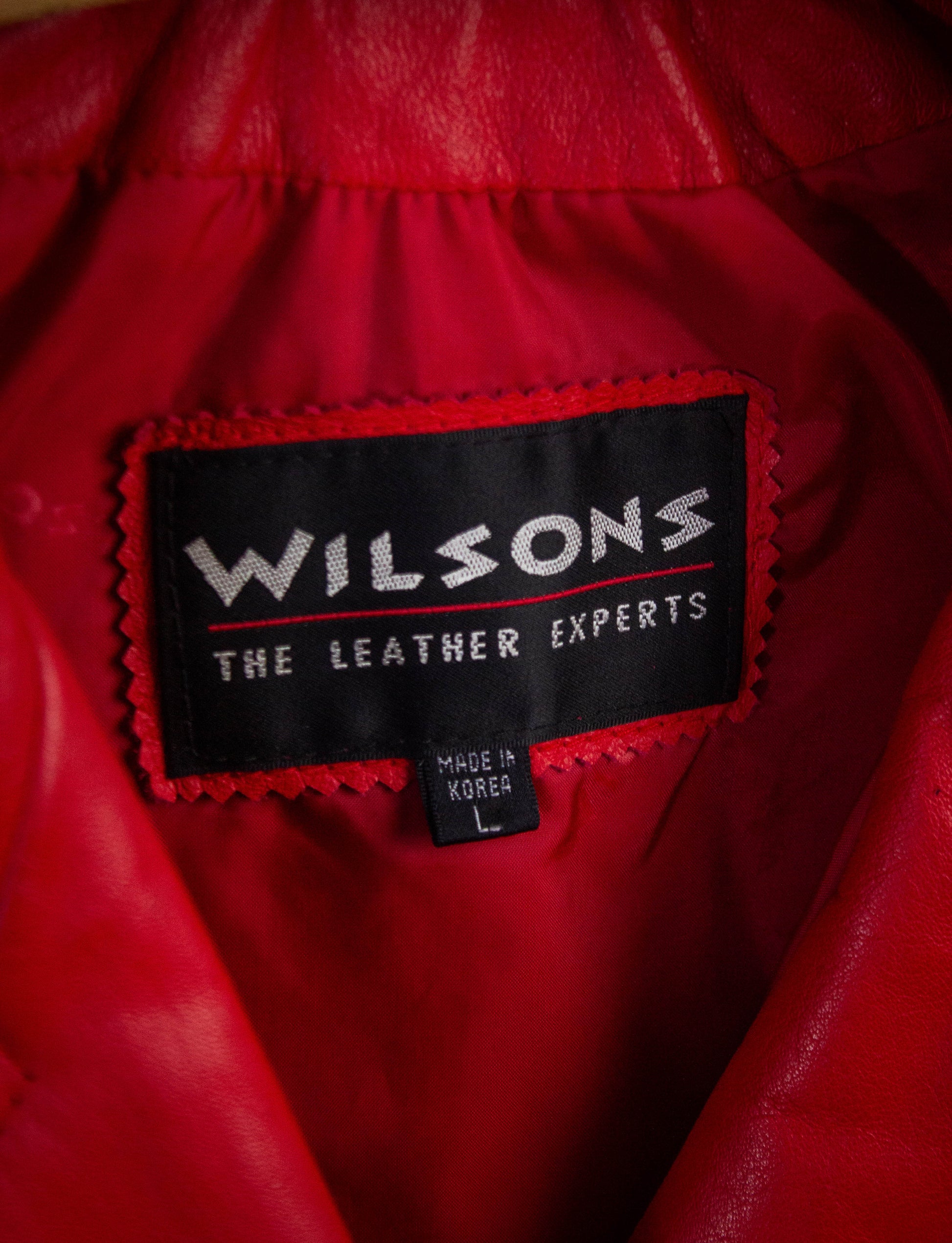 Vintage Wilsons Red Leather Cropped Biker Jacket 90s Large